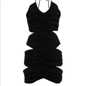 Brand new Monot womens black halter ruched crepe cutout mini dress size 6